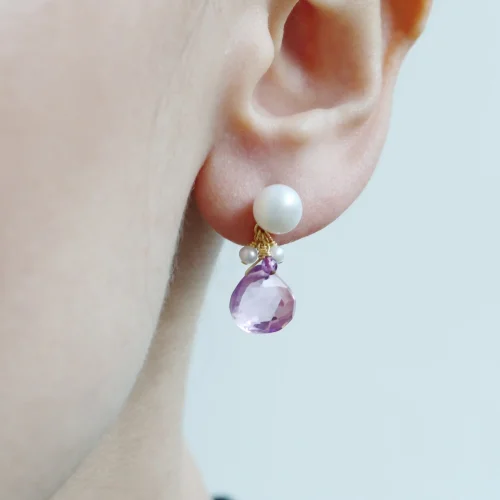 Pearl & Heart Gemstone Drop Earrings