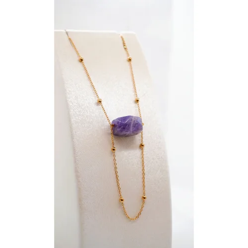Long Stainless Steel Necklace With Amethyst Stone