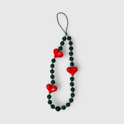 Green Bead Heart Phone Charm