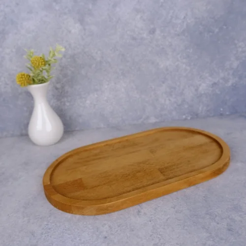 Carved Oval 17x30 Cm Wooden Rectangular Cake Presentation Coffee Serving Plate
