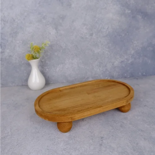 Risus Ball-legged, Carved Oval 17x30 Cm Wooden Rectangular Cake Serving Platter