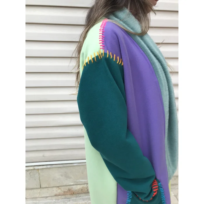Colorful Embroidered Patchwork Wool-blend Coat - Unisex Oversized - 4