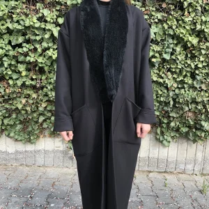 Black Wool-blend Coat - Evil Eye & Colorful Eyes, Unisex Oversized - 3
