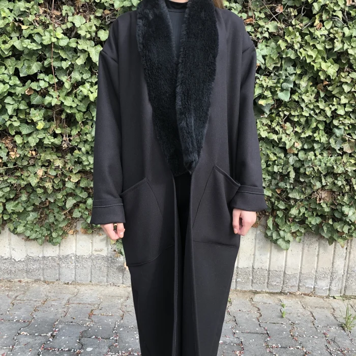 Black Wool-blend Coat - Evil Eye & Colorful Eyes, Unisex Oversized - 3