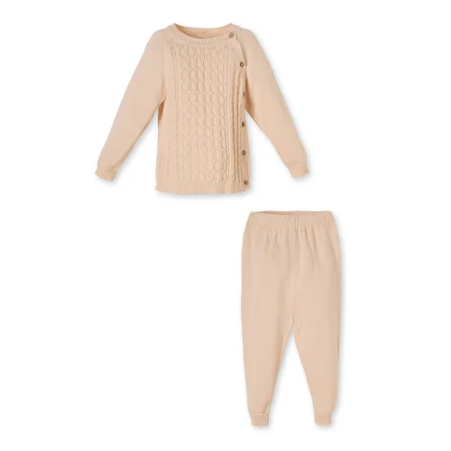 Beige Organic Cotton Knit-patterned Two-piece Knitwear Set For Baby Boys