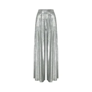 High Waist & Wide Leg Silver Sequin Stylish Design Trousers