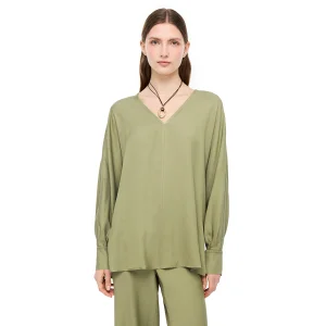 Shirt Collar Long Sleeve Silk Blend Blouse