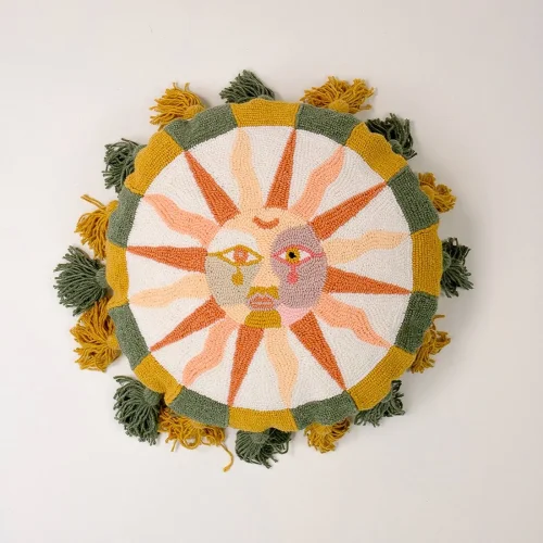 Helios - Round Decorative Pillow Cover | Handmade Punch Needle Design