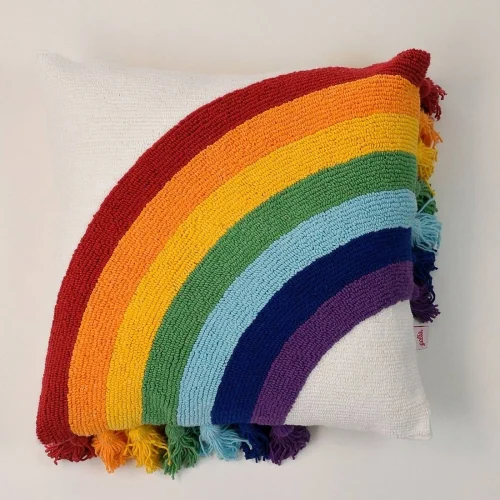 Rainbow Joy - Boho Gökkuşağı Kırlent Kılıfı | Renkli El İşlemeli Dekoratif Yastık