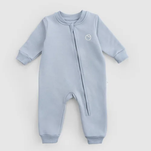 Organic Cotton Fleece-lined Blue Zip-up Baby Romper