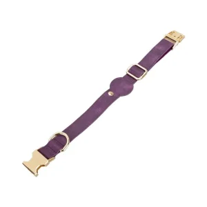 Bloompaw Dark Magenta Genuine Leather Pet Collar With Airtag Slot