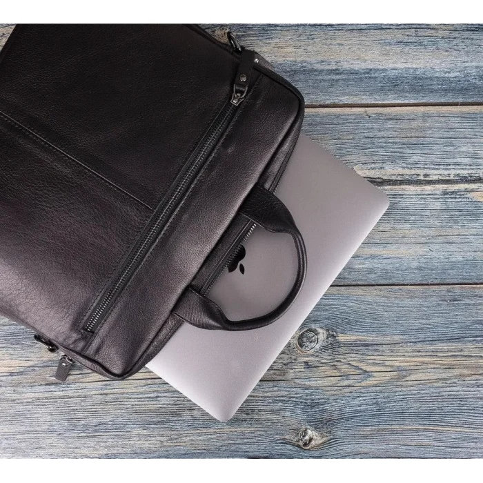 Bloomurban Shield 14" Siyah Deri Laptop / Macbook Çantası image 4