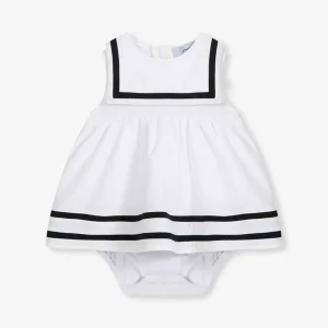 Minamu Dress In White With Blue Detail
