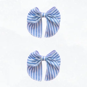 Blue Striped Bow Hairclip Set