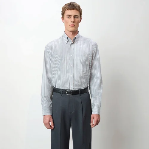 Arthur Iii Gray Shirt Black-beige Striped