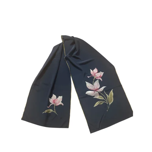 Hand-painted Floral Navy Scarf