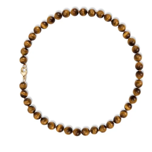 Tiger Eye Beads Necklace 14k Solid Gold