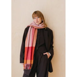 Lambswool Oversized Scarf In Berry Edge Check
