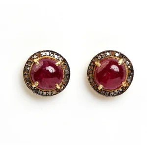 Ruby & Raw Diamond Drop Earrings - Veyra Collection