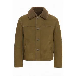 Shearling-collar Suede Leather Jacket