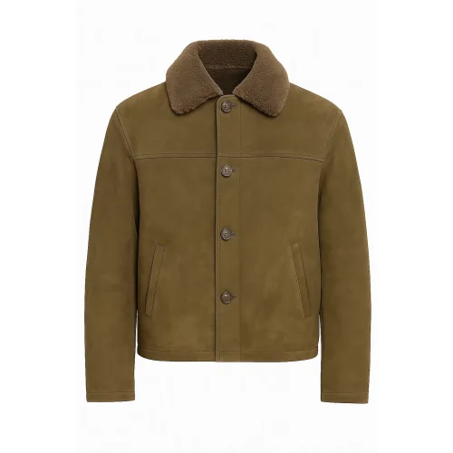Shearling-collar Suede Leather Jacket
