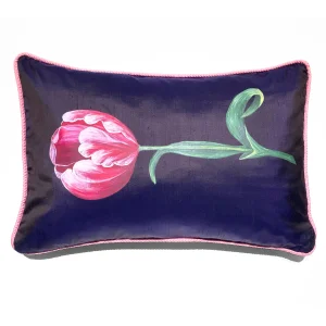 Hand Painted Silk Cushion With Tulip Design