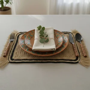 Crochet Raffia Placemat With Fringe: Boho Table Decor