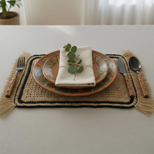 Crochet Raffia Placemat With Fringe: Boho Table Decor