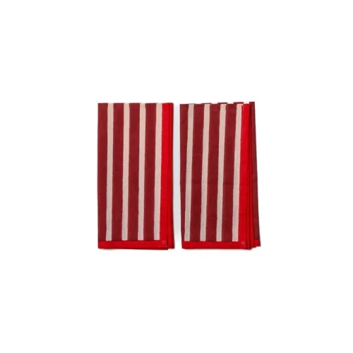 Block Stripe Napkins - Crimson Red / Blush
