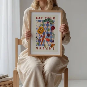 Eat Your Greens, Kitchen Art Print, Colourful Art, Fun Art