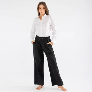 Wide Leg Pleated Cotton Women's Palazzo Trousers