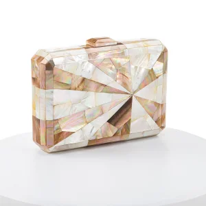 Illusion Ly0101 L.brown-white Mother-of-pearl Clutchbag