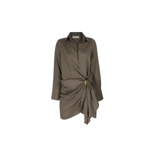 Libari Khaki Linen Shirt Dress