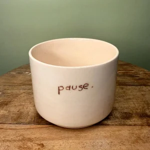 Handmade Ceramic "pause" Mug - Beige Ceramic Tea And Coffee Cup, Minimalist Gift