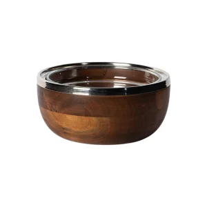Large Wooden Serving Bowl With Silver Details