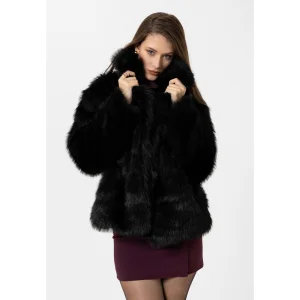Jacket Collar Faux Fur Jacket - 6