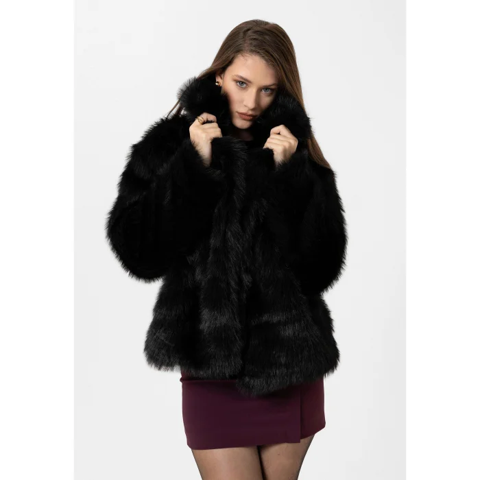 Jacket Collar Faux Fur Jacket - 6