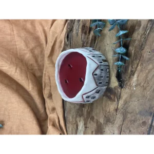 Ceramic Candle Holder With House Pattern - Sgraffito Technique & Bamboo Sticks