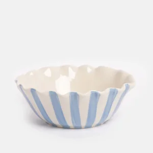 Blue Outside Stripe/lemon Motif Frilly Bowl