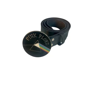 Handmade Black Leather Pink Floyd Belt: Rock Band Buckle, Custom Size