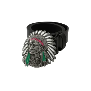 Vintage Western Leather Belt: Hand-painted Native Chief Buckle, Custom