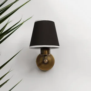 Handcrafted Vintage Gold Wall Sconce - Black Fabric Shade Mini Glow