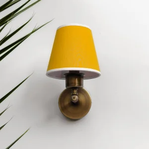 Handcrafted Vintage Gold Wall Sconce - Mustard Fabric Shade With Cream Piping Mini Glow