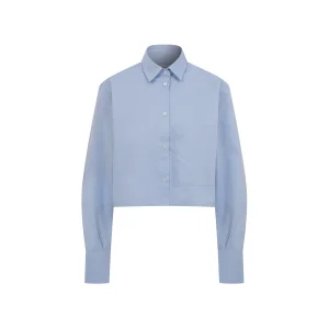 Amelie Oversize Crop Pocket Blue Shirt