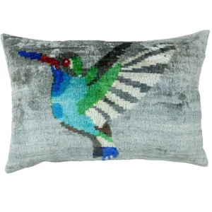 Nigora Bird Patterned Ikat Cushion 60x40 Cm