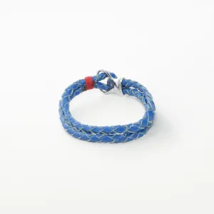 Men's Handmade Braided Blue Leather Bracelet