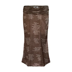 Pirouette Printed And Gathered Slip Skirt - Brown Satin