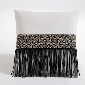 White Velvet Cushion With Fringed Edges