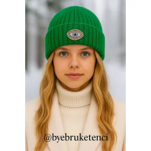 Green Woollü Beanie Crystal Bead Eye Detailed Hat Holiday/christmas Gift - 3