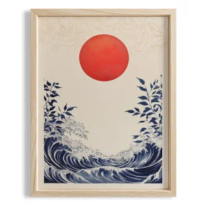 Japon Dalgası Ve Ay I Ahşap Çerçeveli Tablo